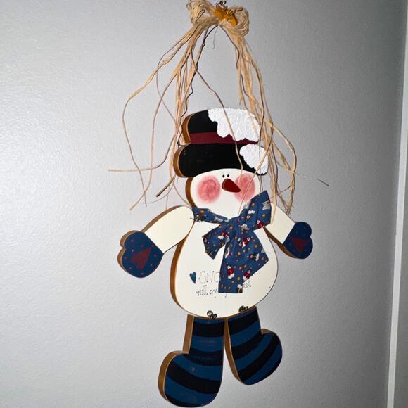 Country Snowman Wall Hanging Decor • Primitive Christmas • 19” Wood Cutout - Picture 3 of 8